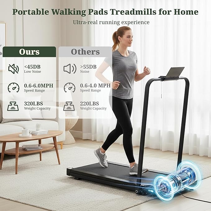 Walking Pad Treadmill, 3 in 1 Portable Under Desk Treadmills for Home Small Space, Quiet Compact Folding Treadmill with Remote Control, 320 LBS Capacity