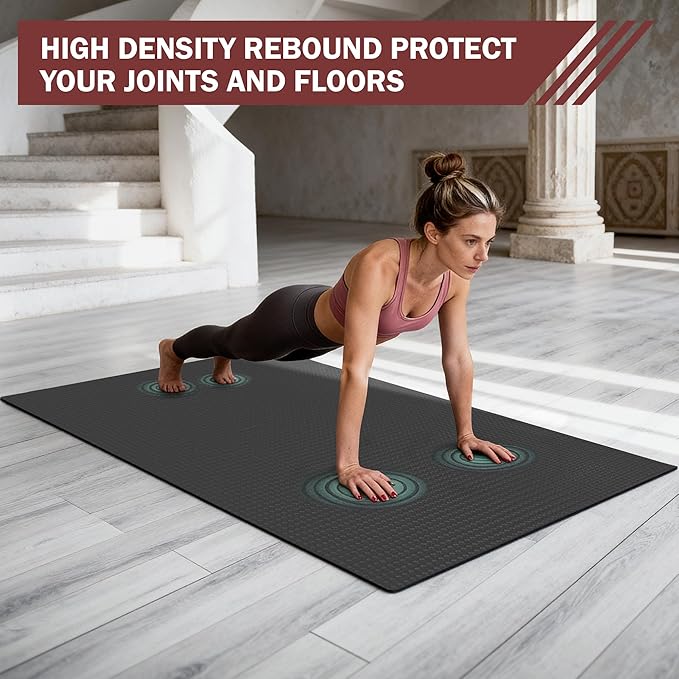 Extra Large Exercise Mat, 6'x4'/7'x5' /8'x5' (6mm) Thick Workout Mat for Home Gym & Garage Flooring, Shoe-Friendly, Non-Slip, Ultra Durable, Thick Large Workout Mats for Home Workouts