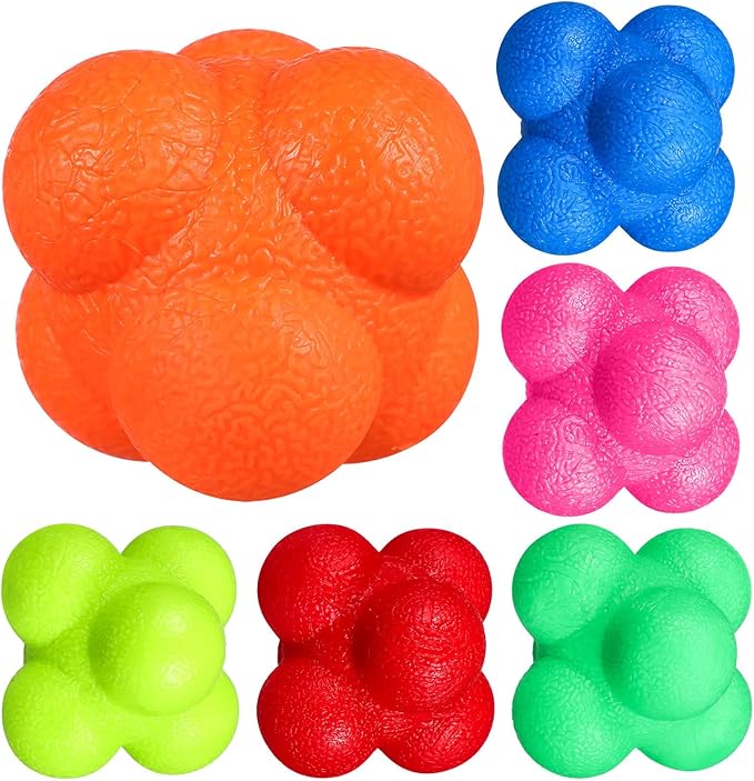SAFIGLE 6 Pcs Agility Reaction Reflex Balls, Hexagonal Bounce Balls for Hand Eye Coordination, Sports Training for Basketball Soccer Boxing, Indoor Outdoor Fitness Workout