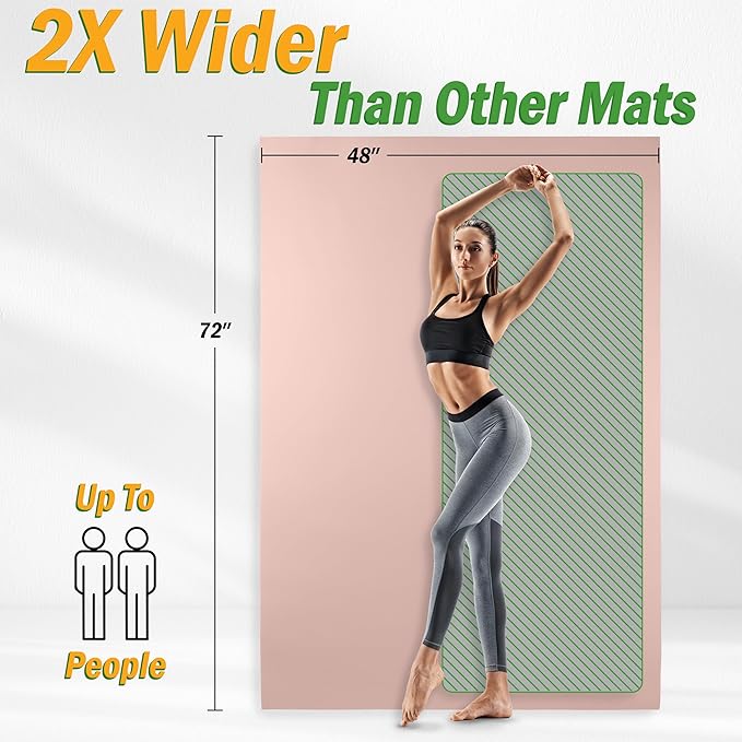 Large Yoga Mat - 6’x4’ Wide Exercise Mat - 8mm Thick Waterproof Non-Slip Workout Mat - Gym Flooring for Home Gym Studio Workouts, Pilates, Stretching and Meditation - Fitness Mat by Wakeman