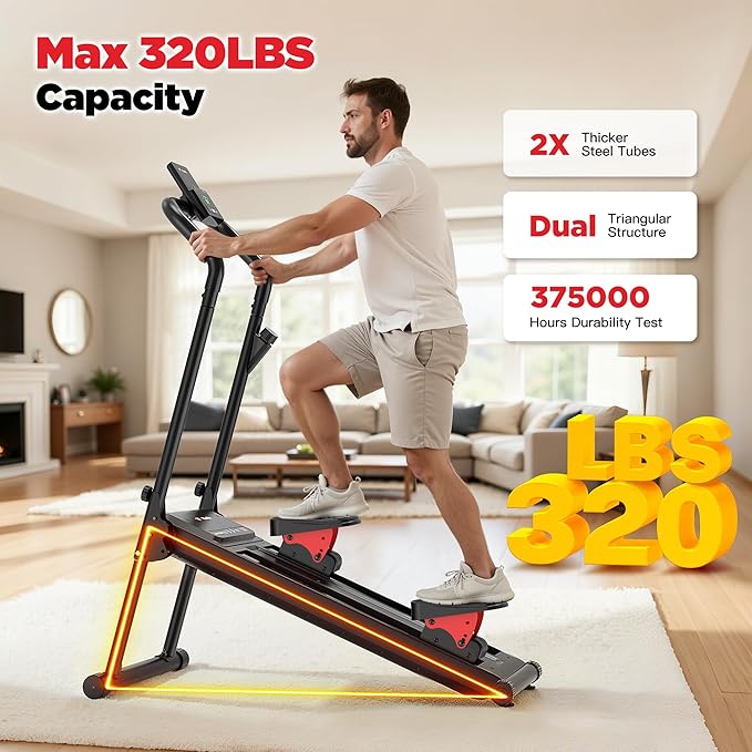 Magnetic Stair Stepper for Home,Vertical Climber Adjustable Resistance Up to 77LBS,Folding Compact Cardio Stair Climber with 350LBS Weight Capacity,19''Extended Stride