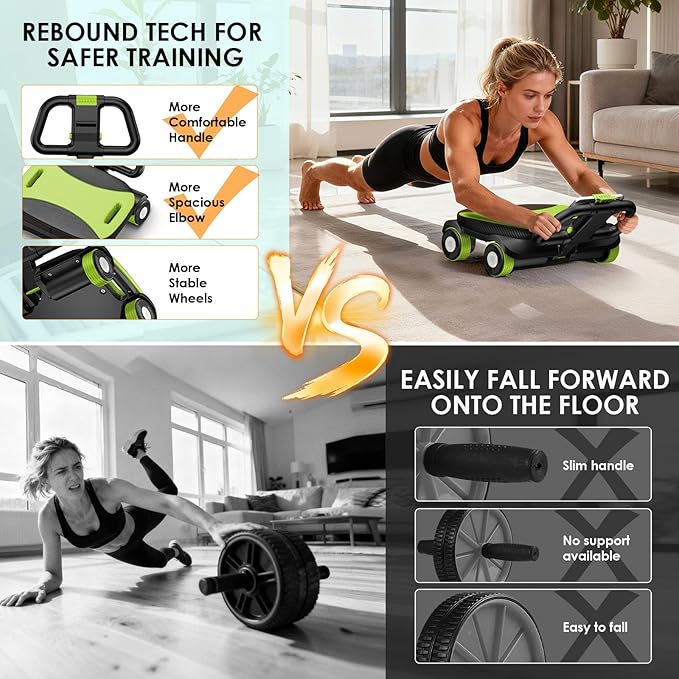 FIAMERMOR 2025 AB Roller Wheel - 4 wheel elbow support abdominal wheel automatic rebound abdominal fat burning weight loss core training equipment home/gym