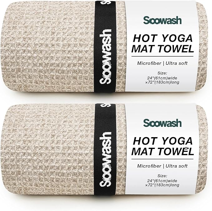 Hot Yoga Towel,Microfiber Yoga Mat Towels Non Slip for Hot Yoga Absorbent Microfiber Sweat Anti-Slip Cover,Bikram,Pilates,Exercise,Fitness 24 inch X 72 inch Beige 2 Pack