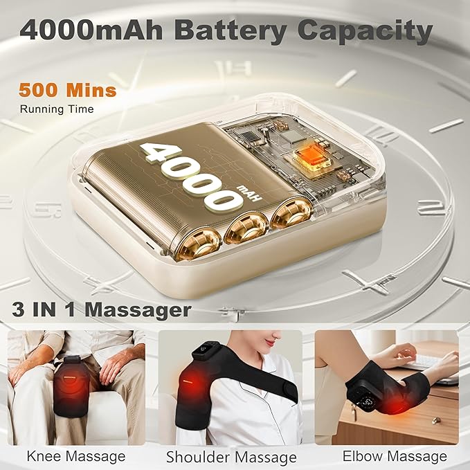 KingPavonini Cordless Knee Massager for Pain Relief, Newly 4 Motors Vibration, 5 Heat Levels, 6 Massage Modes, Knee Heating Pad for Knee Pain, Heated Knee Massager Brace, for Mom Dad (Black 1.0)