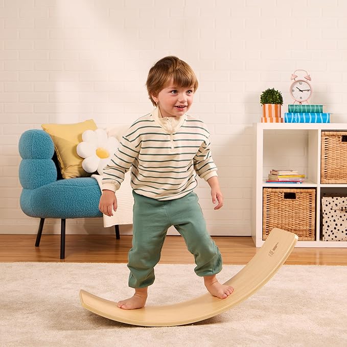 Battat Education – Wooden Balance Board for Toddlers – Montessori Wobble Toy for Core Strength & Coordination – Durable Wood Construction – Active Play for 3+ Years