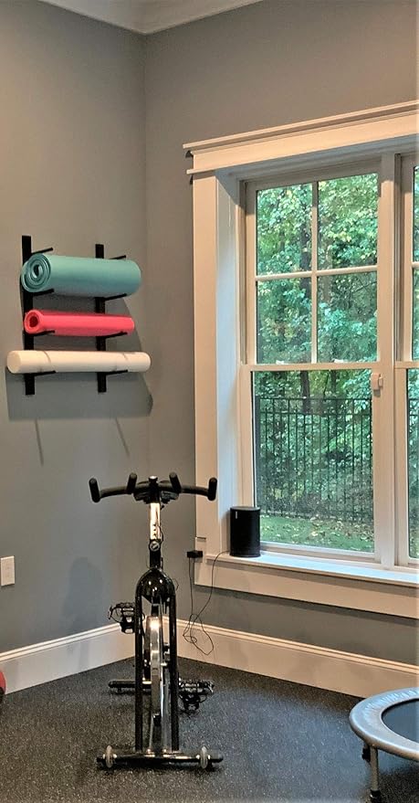 Sportify Classy Wood Foam Roller & Yoga Mat Storage Rack. Holds 4, 8, 12 etc. Sold by The Pairs and no. of Pairs You get Determines no. of mats/Rollers You Hold. Easy Wall Mount & Hardware. Black.