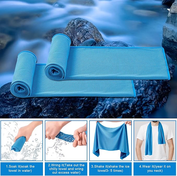 4 Pack Cooling Towel (40"x12"), Soft Breathable Chilly Towel, Ice Towel, Microfiber Towel for Yoga, Sport, Running, Workout,Gym, Camping, Fitness, Workout & More Activities(Multicolor)