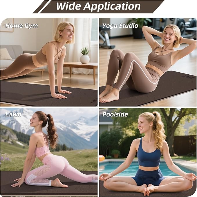 HAHE Yoga Mat Thick, 72"x32"x0.4"Th (10mm), Wide Non-Slip Exercise Mat with Carry Strap, Double-Sided POE Fitness Mat for Yoga, Pilates & Floor Workouts