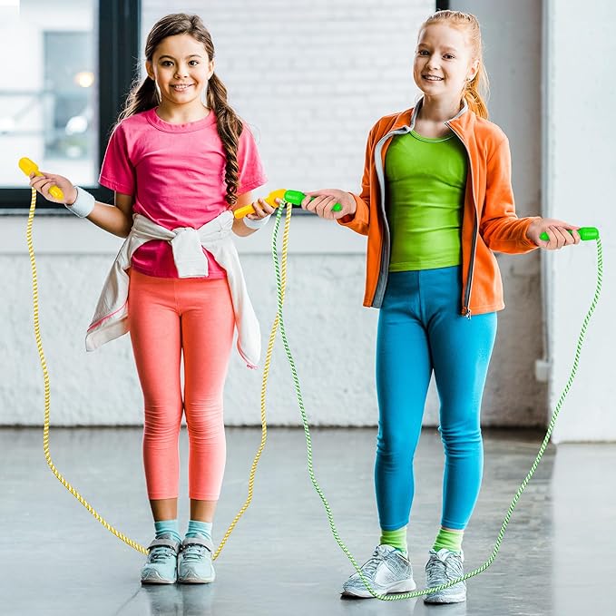 10 Pack Kids Jump Rope, Colorful Nylon Skipping Ropes for Children, 7.87FT Adjustable Length, 5.51IN Handles, Lightweight Skipping Ropes Set for Indoor & Outdoor Play Fitness School Activities