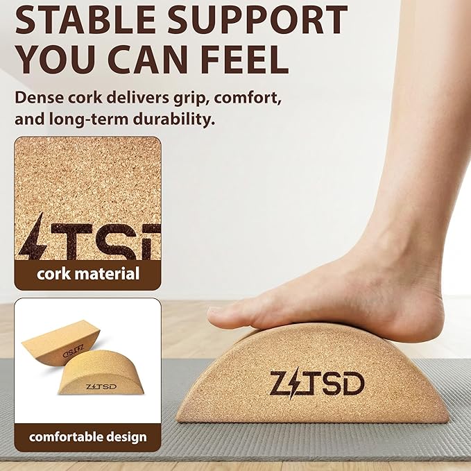 Half Moon Cork Balance Blocks Kit with 4-Week Training Plan for Foot & Ankle Stability, Calf Stretching, Balance Training & Lower Leg Exercise, Includes Resistance Band, Carry Bag & Exercise Guide