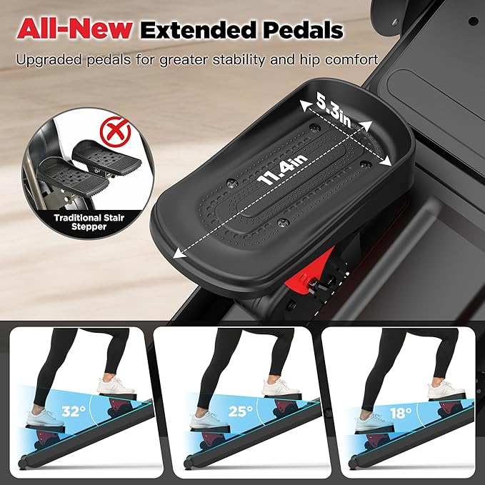 Stair Climber Machine for Home, 8-Level Adjustable Resistance Up to 77 LBS, Compact Folding Cardio Stair Stepper with 3-Level Incline & Pedal Angles, 350 LBS Capacity, 19'' Extended Stride