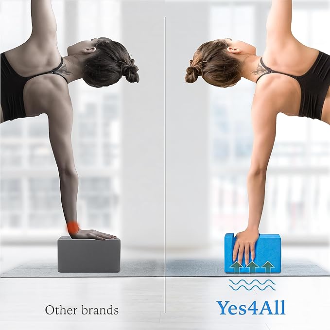 Yes4All Yoga Blocks 2 Pack Wrist Support, Comfort, and Grip Strength, Support for Balance Fitness and Exercise, EVA Foam Blocks Pilates Yoga Brick Yoga Accessories