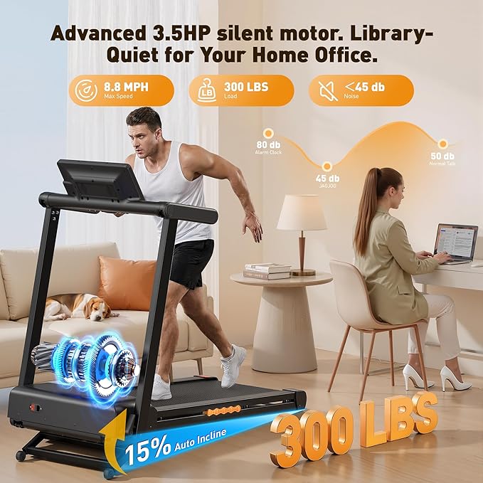 JAGJOG Treadmill for Home with Auto Incline, 3.5-4.5 HP Foldable Treadmill, 12 HIIT Programs,15"-18" Wide LED Touchscreen, Smart App & Heart Rate, 300-400LBS Capacity, Fully Assembly