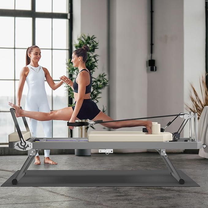 Foldable Pilates Reformer Machine for Home Use - 330lbs Capacity with 5 Alloy Springs, 11 Resistance Levels & UP Leather Surface, Space-Saving Fitness Equipment