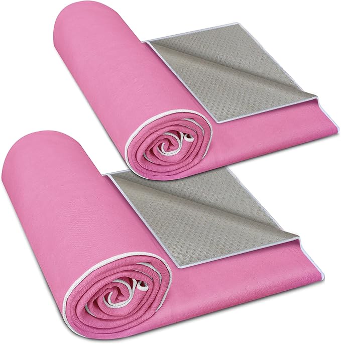 Hot Yoga Towel Non-Slip, 2 Pack Thick & Soft Yoga Mat Towel, Sweat Absorbent, with Grip Dot, 72" x 27", Yoga Towel for Hot Yoga, Pilates, Fitness and Gym Workouts, Light Pink