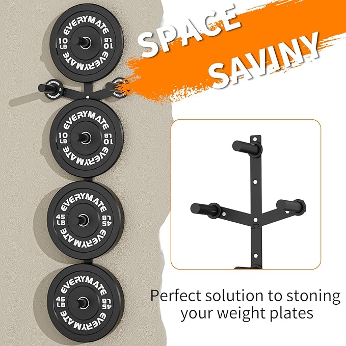 EVERYMATE Weight Plate Storage Rack, Olympic Weight Plate Holder, Bumper Plate Storage, Home Gym Organizer