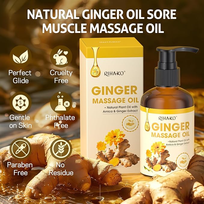 Easter Gifts for Women Ginger Oil,Ginger Massage Oil with Arnica for Lymphatic Drainage, Belly Drainage & Sore Muscle Relief,Natural Body Oil for Skin, Warming Spa Massage & Relaxation Therapy