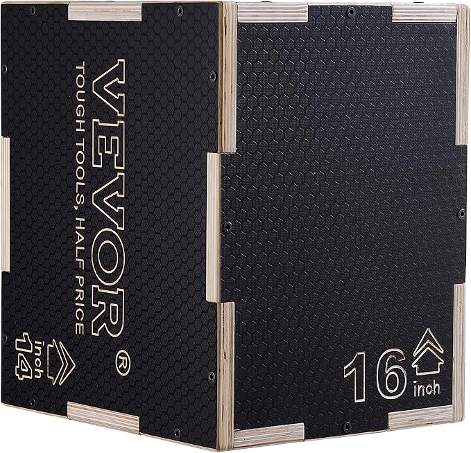 VEVOR 3 in 1 Plyometric Jump Box, Easy-to-Assemble Wood Plyo Box for Jumping Trainers, Home Gym Training and Conditioning