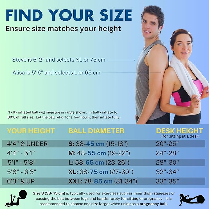 ProBody Pilates Exercise Ball - Multiple Sizes Gym Grade Balance Ball for Fitness, Yoga, Workout, Pregnancy & Physical Therapy