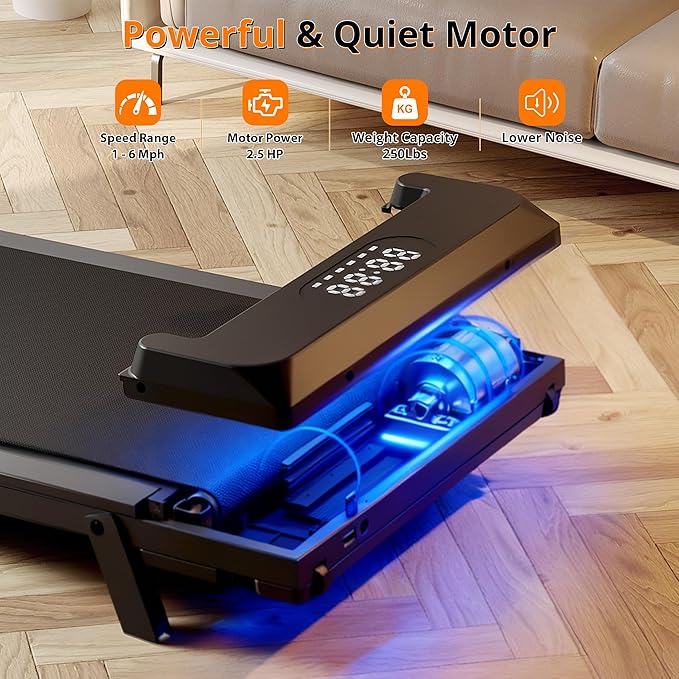 Walking Pad Treadmill, Under Desk Treadmill for Home/Office with 250 lbs Weight Capacity, 2.5HP Low Noise Walking Pad, Remote Control, LED Display