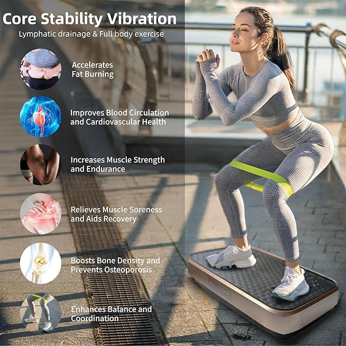 Vibration Plate Machine with Resistance Bands and Remote Control 125 Speed Levels 450LB Capacity Whole Body Oscillating Platform for Home Use