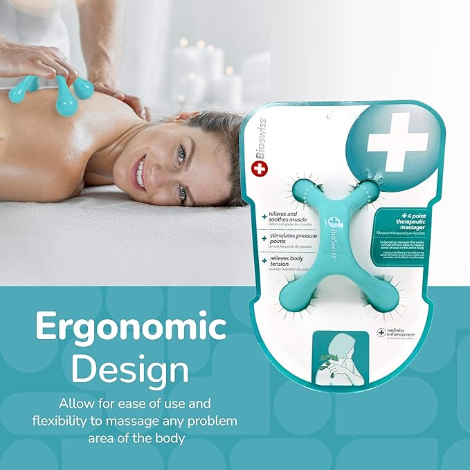 BioSwiss Handheld Full Body Massager, 4-Leg Pressure Point Massage Tool for Back, Neck, and Shoulder, Portable Manual Massager