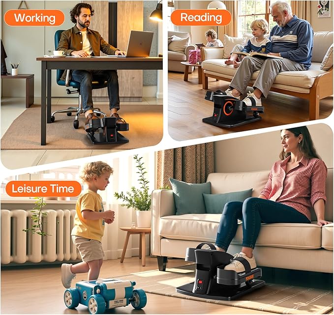 Under Desk Elliptical Machine, Electric Elliptical Leg Exerciser While Sitting for Seniors with Upgraded 15 Speeds & 12 Auto Mode, Forward & Reverse Direction, Quiet Portable Seated Pedal Exerciser