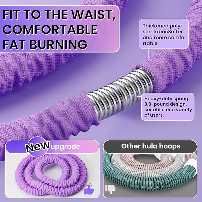 Upgraded Weighted Hoop for Adults - 3.3lb Soft Spring Fitness Hoop for Weight Loss - Foldable Exercise Hoop for Beginners & Home Travel Use
