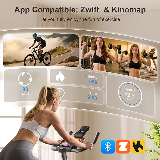 Magnetic Exercise Bike for Home – Adjustable Silent Spin Bike with 350lb Capacity, APP Connectivity, LCD Monitor & Device Holder – Indoor Cycling Bike for Cardio & Weight Loss