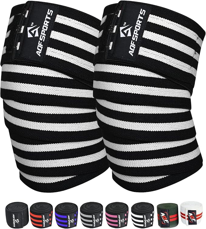 AQF Knee Wraps Weight Lifting Bandage - IPL and USPA Approved Gym Knee Support - Heavy Duty 78” Elasticated Support Straps Guard Powerlifting, Squatting (Pair)