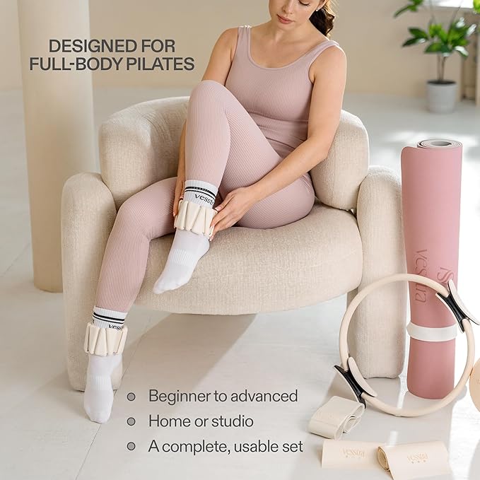Signature Pilates Set - Complete Pilates Kit with Ring, Ball, Wrist and Ankle Weights & Resistance Bands for Home or Studio Workouts