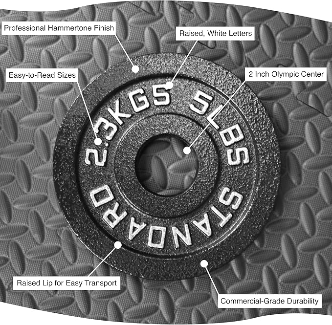 Steel Olympic Plates 175LB Set - 2 inch Olympic Hammertone Coated 2x 2.5lb, 5lb, 10lb, 25lb, & 45lb for Weight Lifting Training