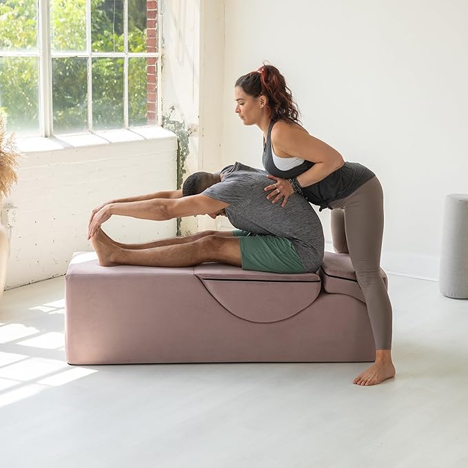 Avana Kami Convertible Chaise/Bed Bench for Yoga & Massage - 2-in-1 End of Bed Ottoman with Concealed Fold Out Yoga Lounge Chair, Microvelvet Rose