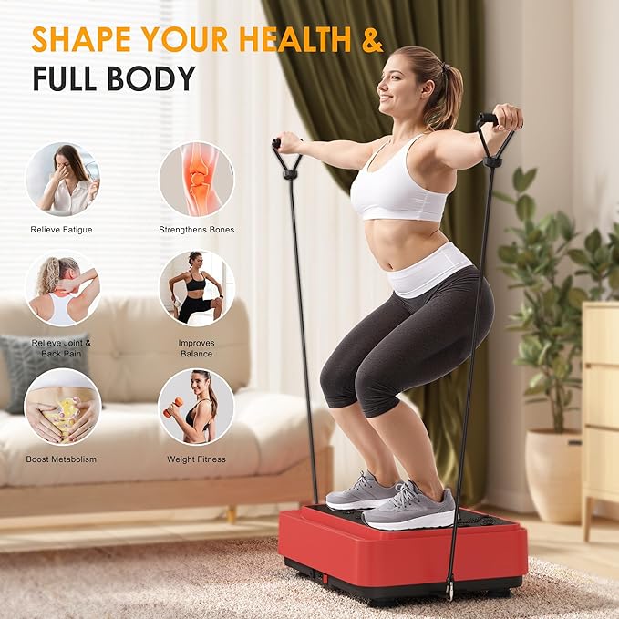 Vibration Plate Machine with Resistance Bands, 99 Speed Levels, 450LBS Capacity, Remote Control , Full Body Workout for Weight Loss & Lymphatic Drainage