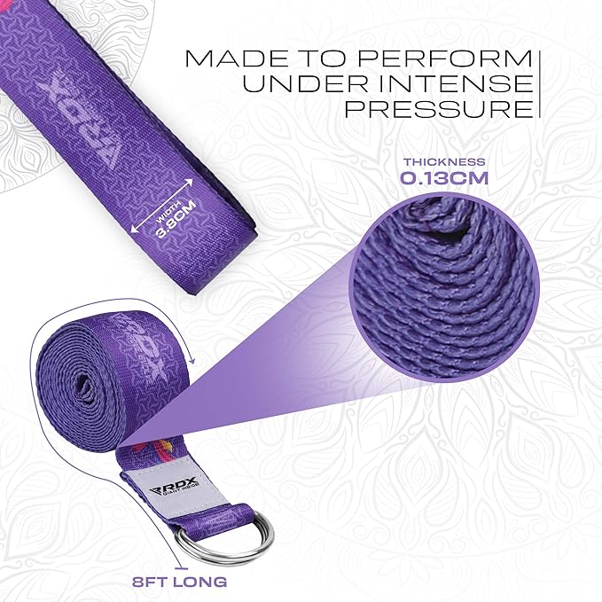 RDX 8ft Yoga Strap with D-Ring Buckle, Durable Polyester Cotton Adjustable Belts for Stretching Pilates Dance Gymnastics Fitness Holding Poses Flexibility Physical Therapy, Home Gym Exercise Workout