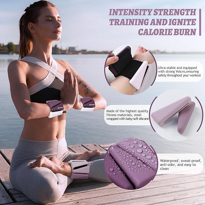 Ankle Weights for Women Wrist Weights Set of 2 (1 lb/2 lb Each) Adjustable Arm Leg Weight for Womens Men Suitable for Walking Swimming Running Pilates Yoga Gym