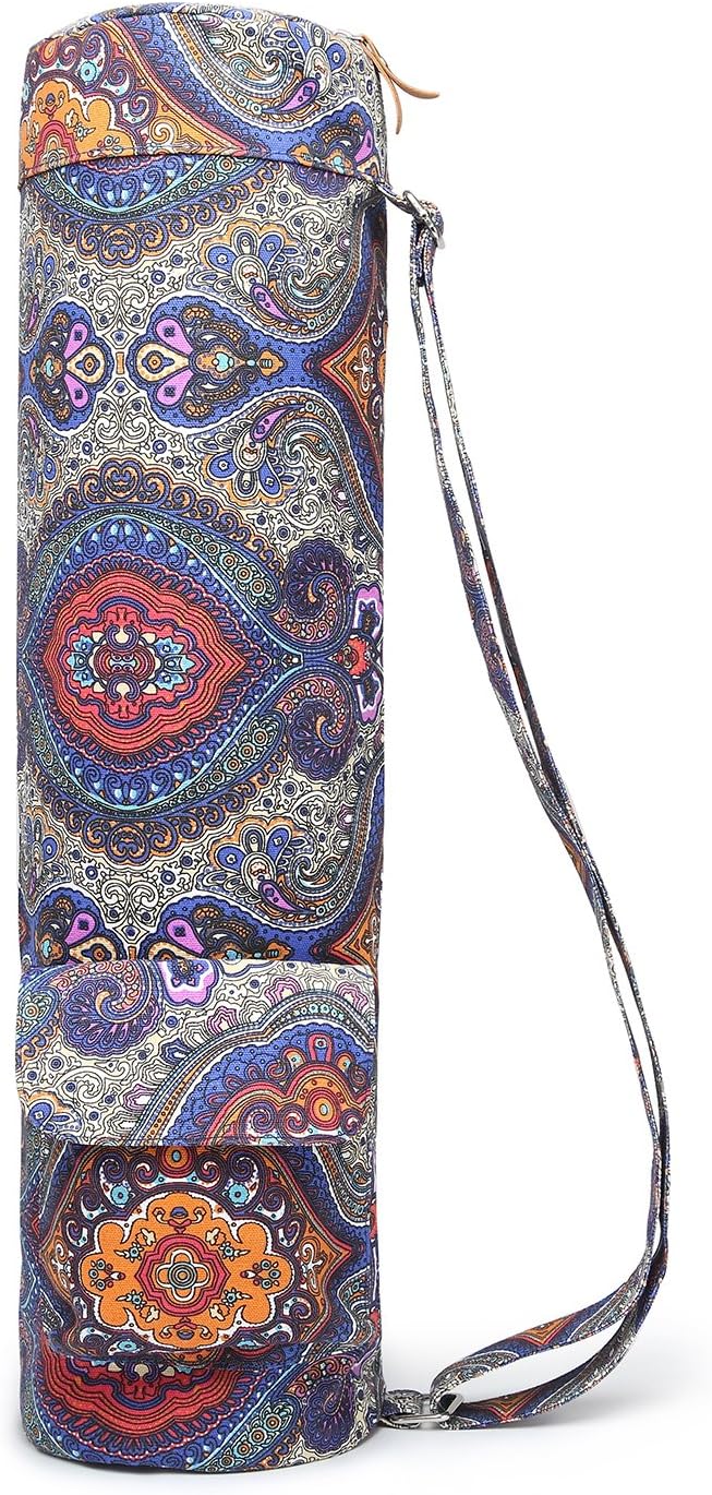 Canvas Yoga Mat Bag with Adjustable Strap & Pockets, Full-Zip Travel Gym Tote for Women & Men, Fits 1/4" & 1/3" Thick Mats, Lightweight Carrier for Yoga, Studio, Workout, Outdoor Use
