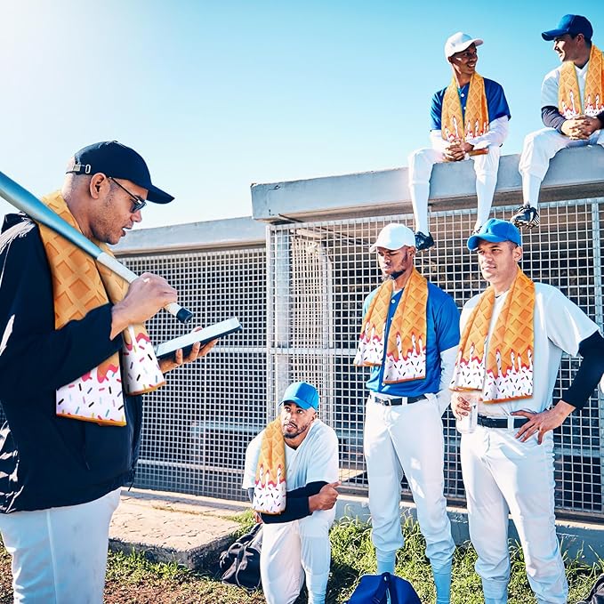 Peryiter 12 Pcs Baseball Ice Cream Drip Cooling Towel Microfiber Absorbent Lightweight Sport Cooling Towel Sweat Sport Rags for Baseball Team Coach Gifts Event Yoga Running Gym(White,40 x 12 Inch)