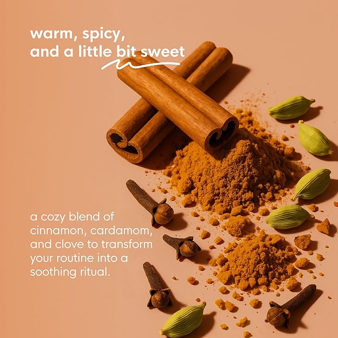 Massage Oil Roll On, Charmed by Chai, Vegan, Cold Pressed Roll On with Vitamin C, Cinnamon, Cardamom, & Caffeine, Use After Shower or Before Bed, Self Care Essential, 3 FL OZ