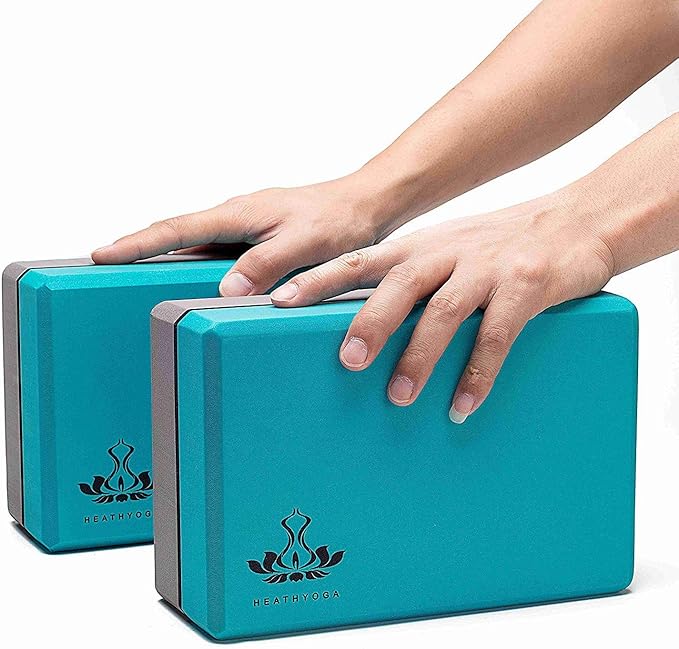 Heathyoga Yoga Blocks 2 Pack with Strap, High Density EVA Foam Yoga Block and Yoga Strap Set to Support and Improve Poses and Flexibility