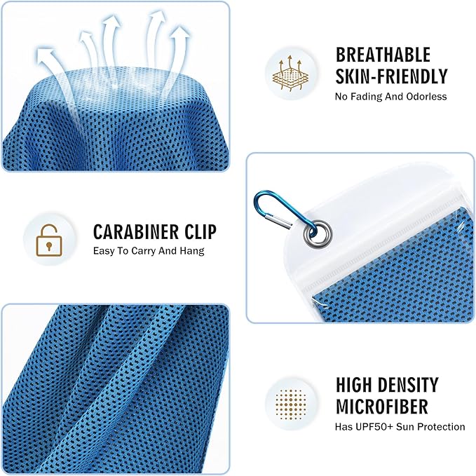 4 Pack Cooling Towels (40"x12"), Soft Breathable Cooling Towels for Neck and Face, Microfiber Workout Towels for Yoga, Golf, Running, Hiking & More Activities