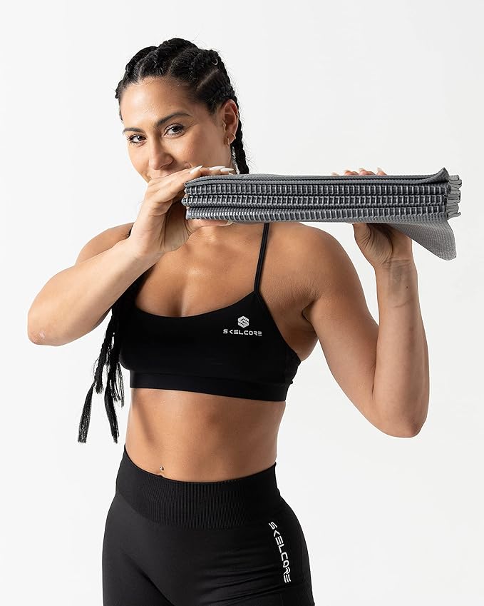 Skelcore Yoga Mat and Blocks Set- Travel Yoga Mat with Poses Printed On It and 2 Yoga Blocks - Non Slip Yoga Accessories For Beginners Folding Yoga Travel Mat 68"L x 24"W x 2mm