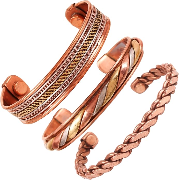 Copper Bracelet Tibetan Style. Hand Forged with Solid and High Gauge Copper Jewelry Cuff for Women Men. Combo of Different Designs