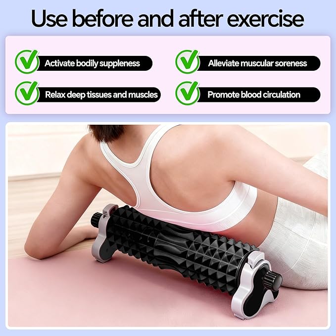 Foam Roller with Detachable Stand, 18” Deep Tissue Massage Roller, 3-Level Height Adjustable Support, Beginner-Friendly Design for Home Workout & Muscle Recovery - Black