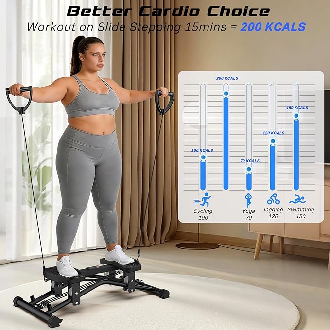 Ski Balancing Machine with Resistance Bands, Slide Steppers Full Body Cardio Workout Equipment, Twister Balance Board Equipped with LCD Monitor, 330LBS Capacity