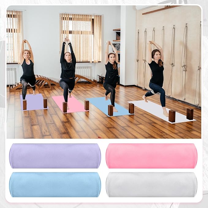 Breling 4 Pack 72" x 24" Hot Yoga Towel Non Slip Microfiber Mat Towel Sweat Absorbent Soft Pilates Mat Essentials for Hot Yoga Pilates Exercise(Purple, Pink, Blue, White)