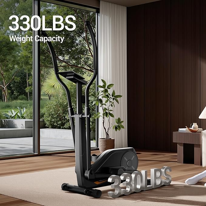 CURSOR FITNESS Elliptical Exercise Machine, Elliptical Machine for Home with 8 Levels Resistance, Silent Magnetic Elliptical Trainer with 12" Stride and LCD Monitor Max 330Lbs