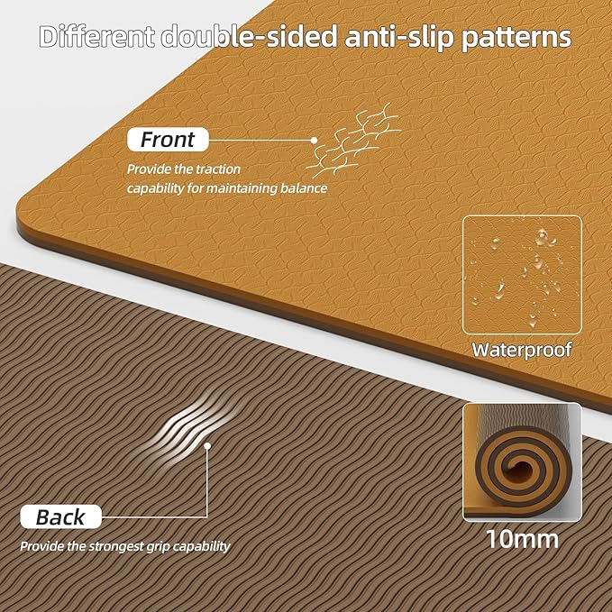 Yoga Mat Thick(10mm) Exercise Mat Non Slip Anti-tear,72"x35" Extra Large Pilates Mats for Home Workouts, Gym & Floor Stretching with Carrier Strap