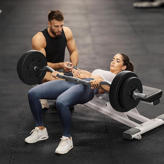 Yaheetech Barbell Set Olympic Curl Bar Weights & 2 Olympic Barbell Clamps Strength Training Bars