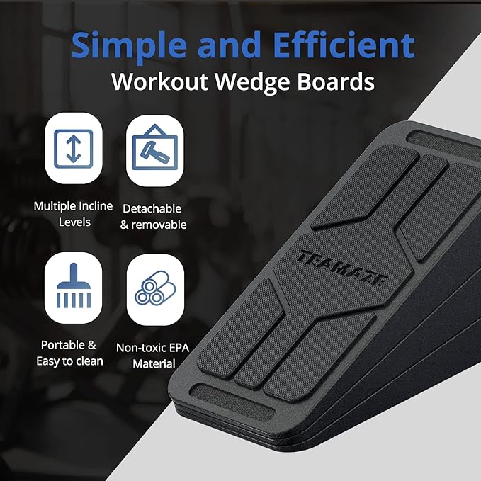 Teamaze Slant Board for Calf Stretching, 6 Packs Adjustable Angles Non-Slip Rubber Slant Board,Squat Wedge Stretcher Equipment for Physical Therapy Home Exercise,Calf Stretch Wedge Improve Lower Leg
